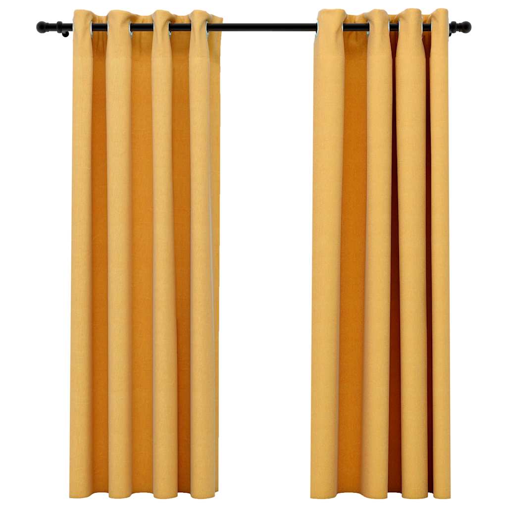 Tende Oscuranti Effetto Lino con Occhielli 2pz Gialle 140x175cm | homemem39