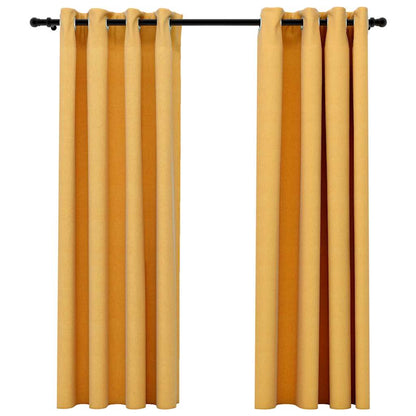 Tende Oscuranti Effetto Lino con Occhielli 2pz Gialle 140x175cm | homemem39
