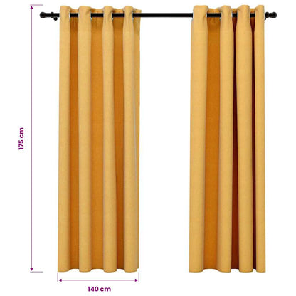 Tende Oscuranti Effetto Lino con Occhielli 2pz Gialle 140x175cm | homemem39