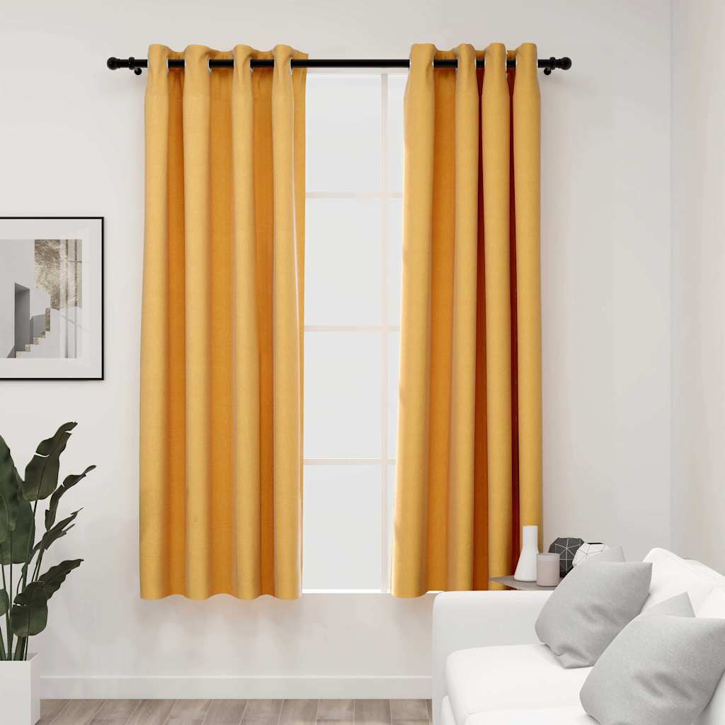 Tende Oscuranti Effetto Lino con Occhielli 2pz Gialle 140x175cm | homemem39