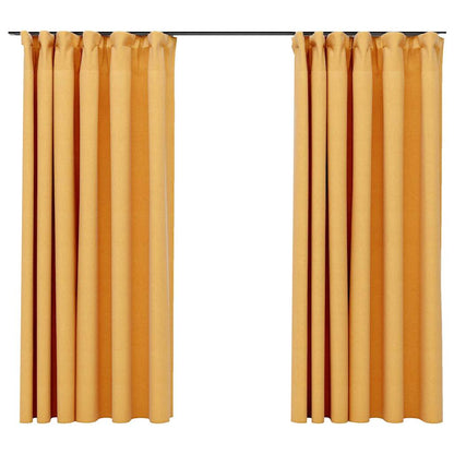 Tende Oscuranti con Ganci Effetto Lino 2 pz Gialle 140x175 cm