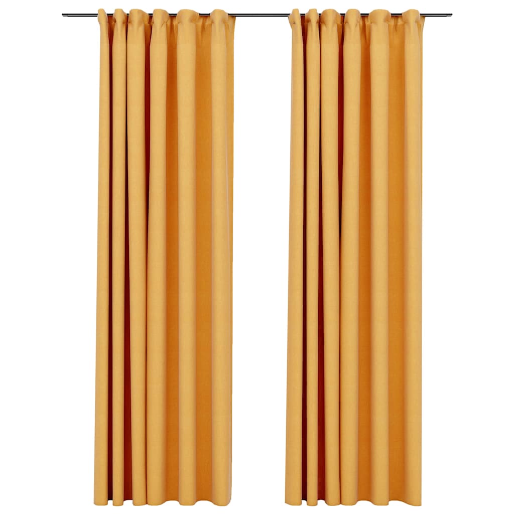 Tende Oscuranti con Ganci Effetto Lino 2 pz Gialle 140x225 cm | homemem39