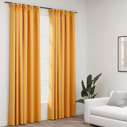 Tende Oscuranti con Ganci Effetto Lino 2 pz Gialle 140x225 cm | homemem39