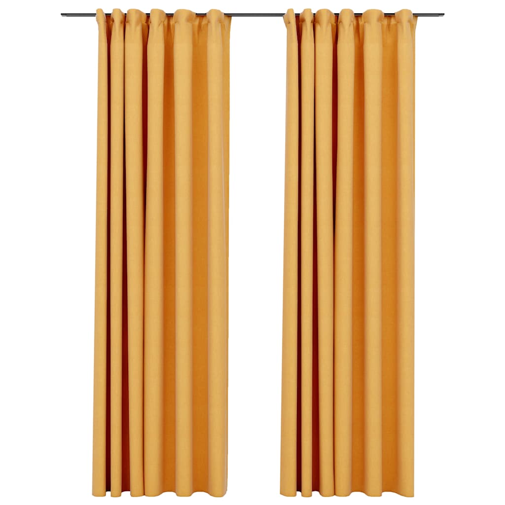 Tende Oscuranti con Ganci Effetto Lino 2 pz Gialle 140x245 cm | homemem39