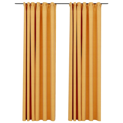 Tende Oscuranti con Ganci Effetto Lino 2 pz Gialle 140x245 cm