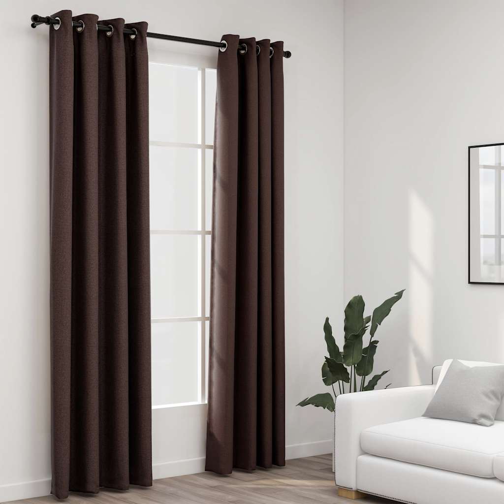 Tende Oscuranti Effetto Lino con Occhielli 2 pz Talpa 140x245cm | homemem39