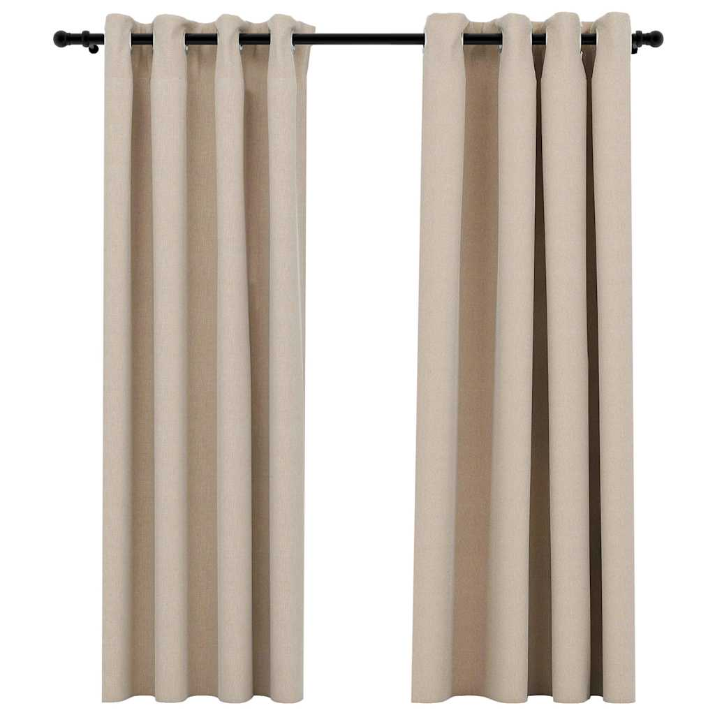Tende Oscuranti Effetto Lino con Occhielli 2 pz Beige 140x175cm