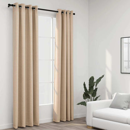 Tende Oscuranti Effetto Lino con Occhielli 2 pz Beige 140x245cm | homemem39