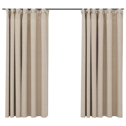 Tende Oscuranti con Ganci Effetto Lino 2 pz Beige 140x175 cm | homemem39
