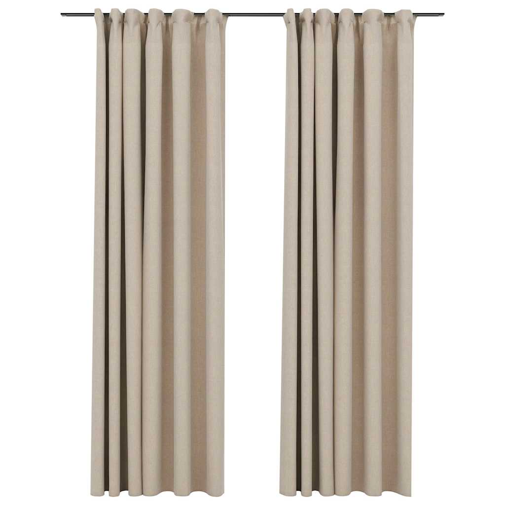 Tende Oscuranti con Ganci Effetto Lino 2 pz Beige 140x225 cm