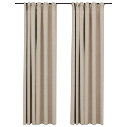 Tende Oscuranti con Ganci Effetto Lino 2 pz Beige 140x245 cm