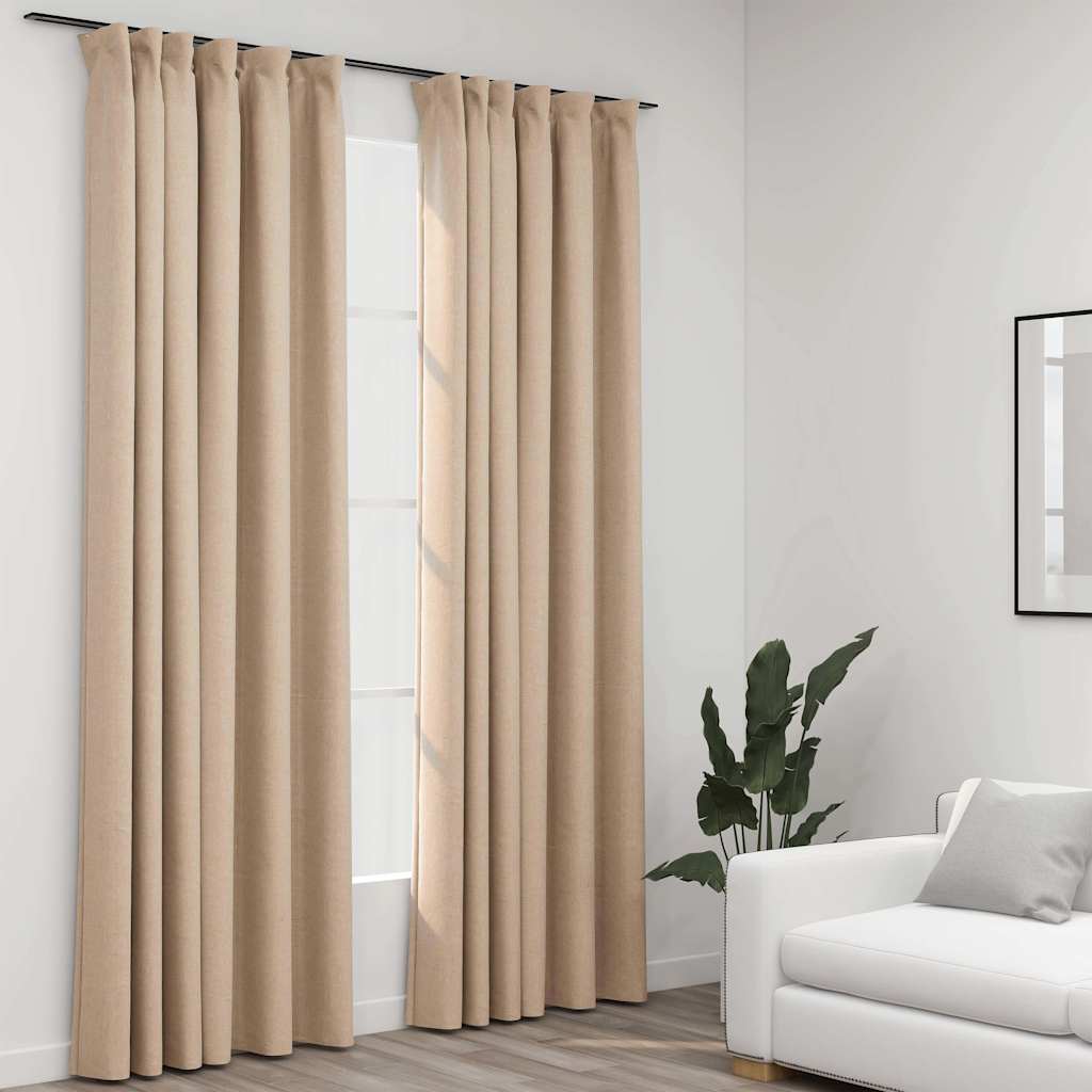 Tende Oscuranti con Ganci Effetto Lino 2 pz Beige 140x245 cm | homemem39