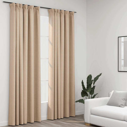 Tende Oscuranti con Ganci Effetto Lino 2 pz Beige 140x245 cm | homemem39