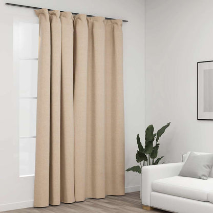 Tenda Oscurante Effetto Lino con Ganci Beige 290x245 cm | homemem39