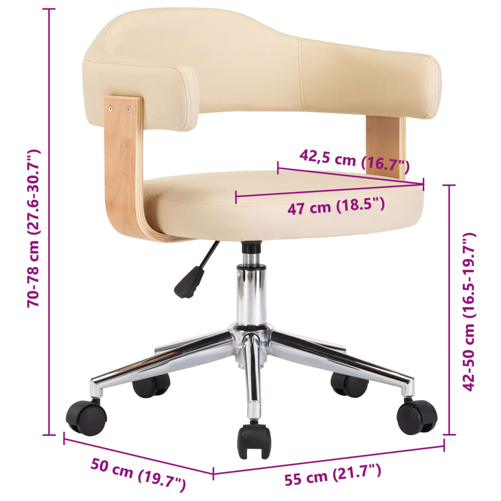 Sedia da Ufficio Girevole Crema in Legno Piegato e Similpelle