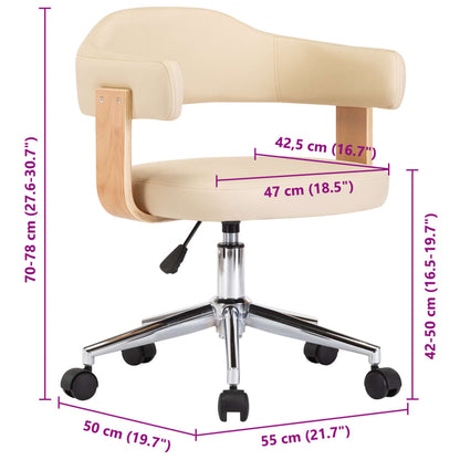 Sedia da Ufficio Girevole Crema in Legno Piegato e Similpelle - homemem39