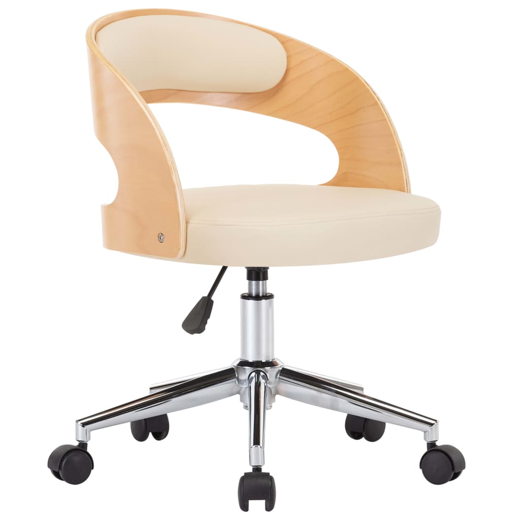 Sedia da Ufficio Girevole Crema in Legno Piegato e Similpelle - homemem39