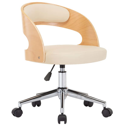 Sedia da Ufficio Girevole Crema in Legno Piegato e Similpelle - homemem39