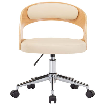 Sedia da Ufficio Girevole Crema in Legno Piegato e Similpelle - homemem39