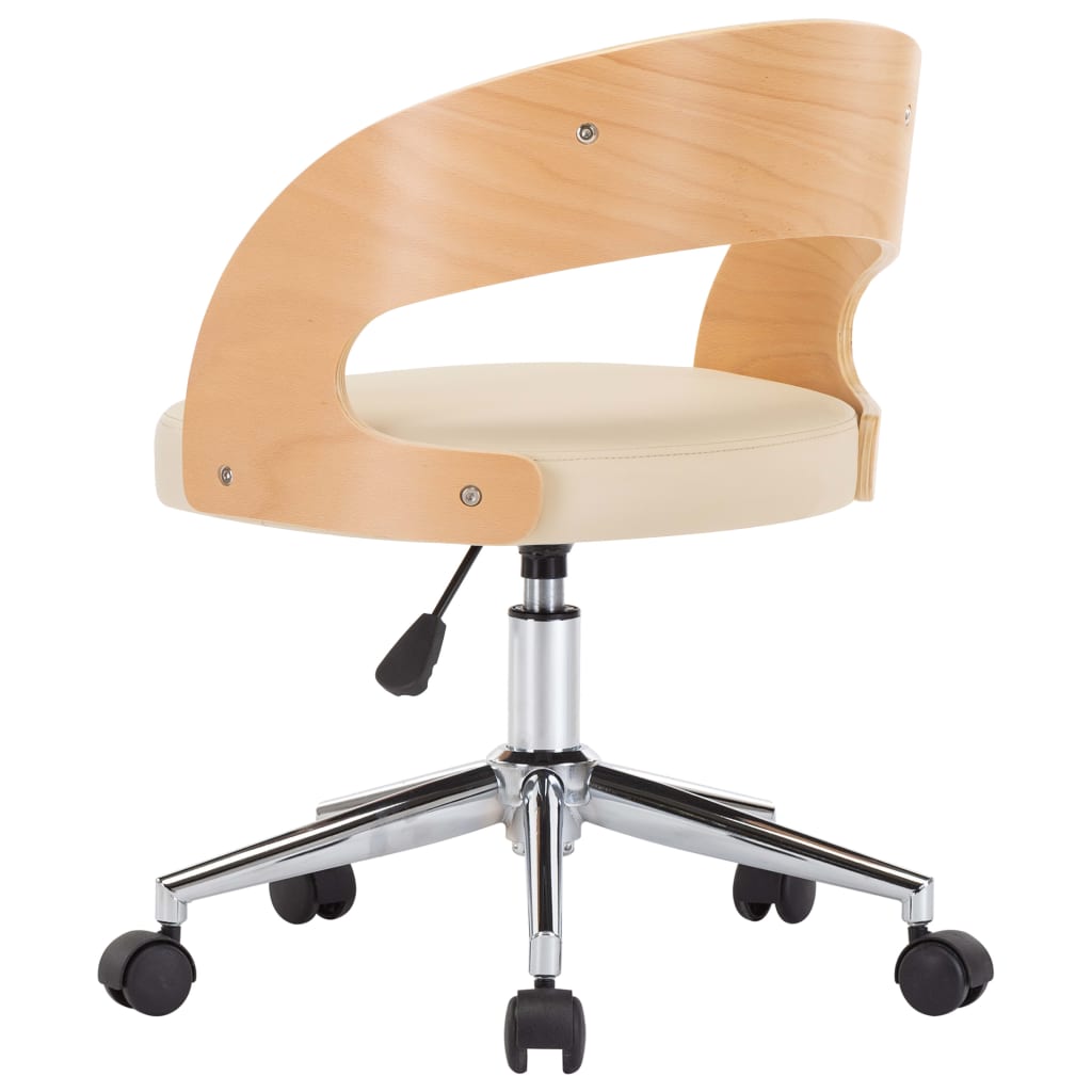 Sedia da Ufficio Girevole Crema in Legno Piegato e Similpelle - homemem39