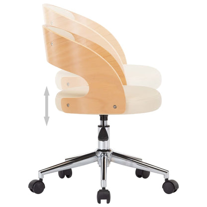 Sedia da Ufficio Girevole Crema in Legno Piegato e Similpelle - homemem39