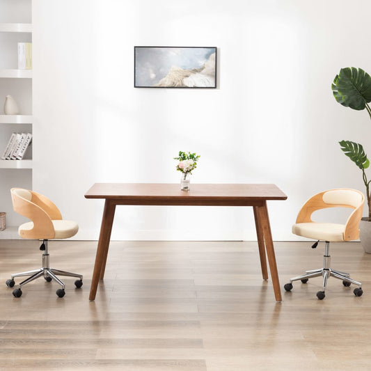 Sedia da Ufficio Girevole Crema in Legno Piegato e Similpelle - homemem39