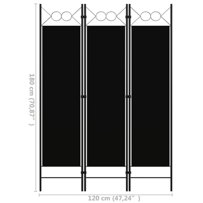 Paravento a 3 Pannelli Nero 120x180 cm - homemem39