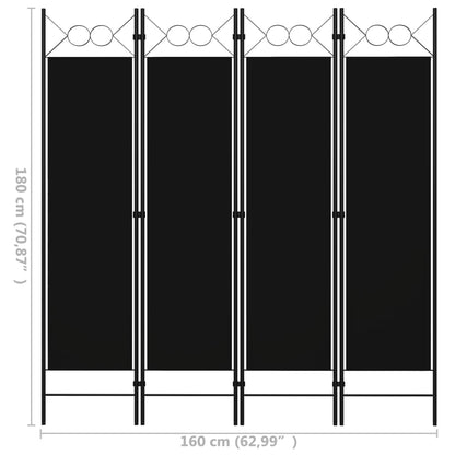Paravento a 4 Pannelli Nero 160x180 cm - homemem39