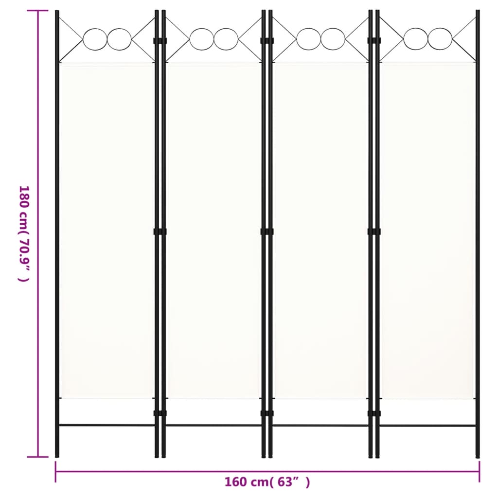 Paravento a 4 Pannelli Bianco 160x180 cm - homemem39