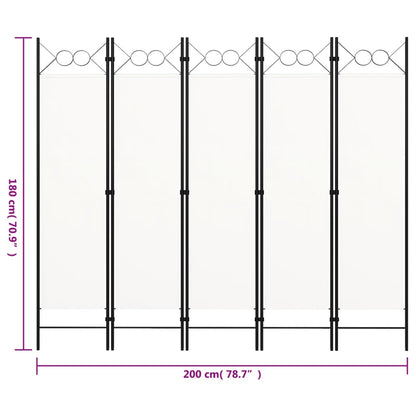 Paravento a 5 Pannelli Bianco 200x180 cm
