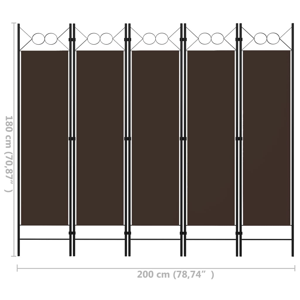 Paravento a 5 Pannelli Marrone 200x180 cm - homemem39