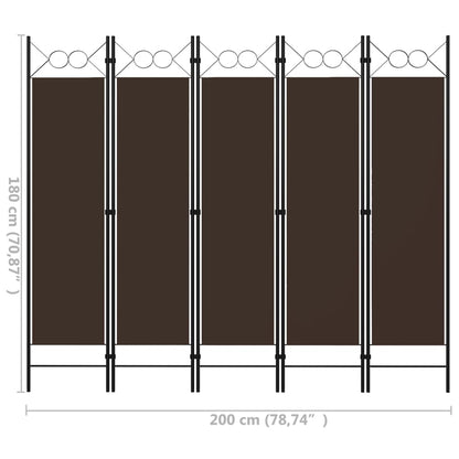 Paravento a 5 Pannelli Marrone 200x180 cm - homemem39