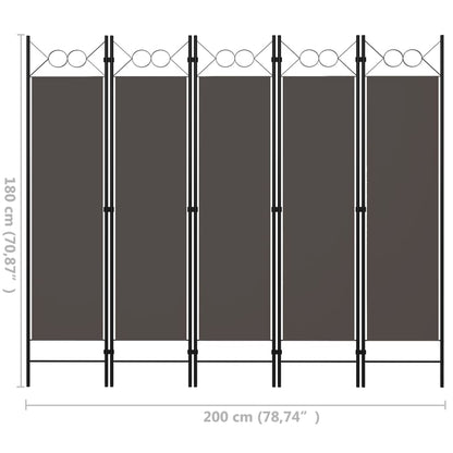Paravento a 5 Pannelli Antracite 200x180 cm - homemem39