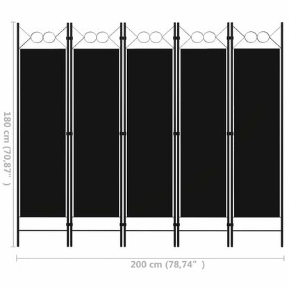 Paravento a 5 Pannelli Nero 200x180 cm | homemem39