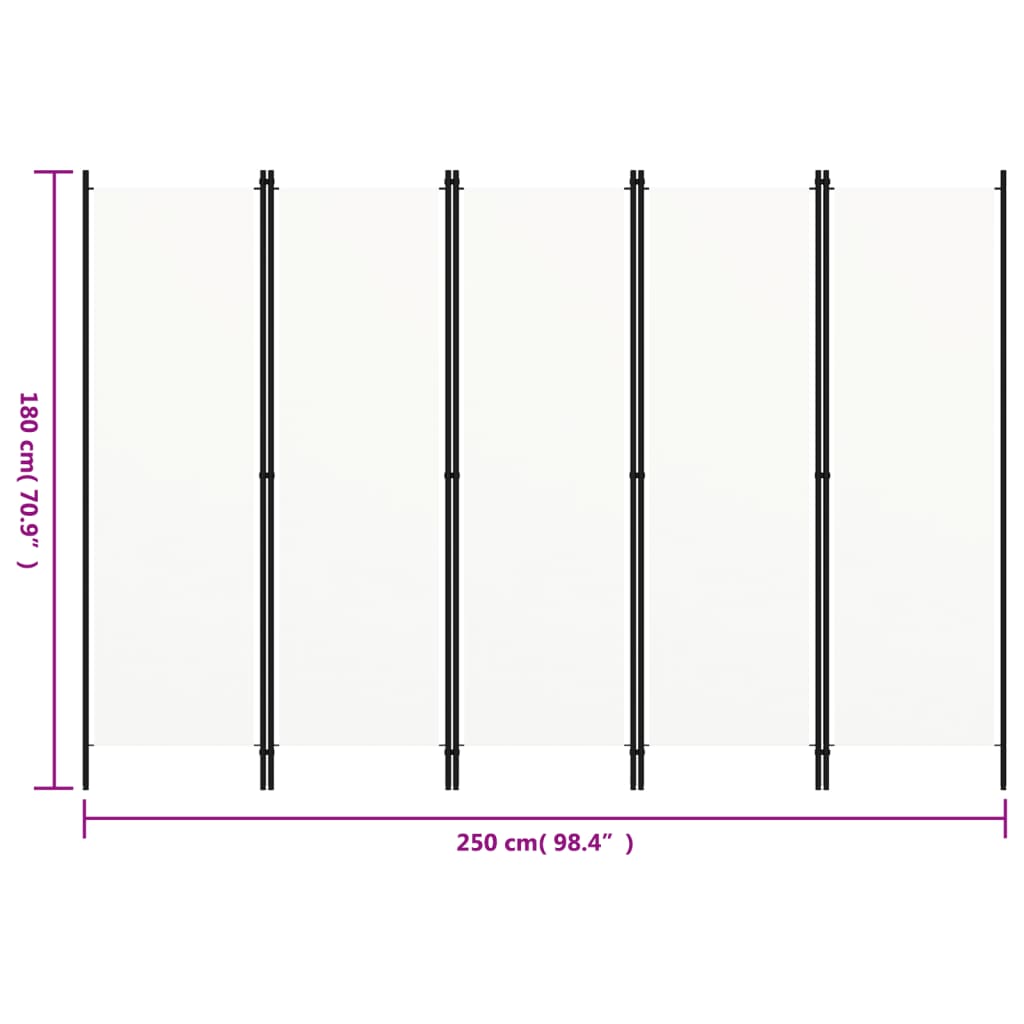 Paravento a 5 Pannelli Bianco 250x180 cm | homemem39