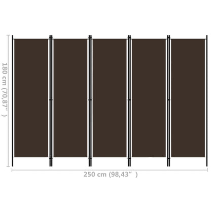 Paravento a 5 Pannelli Marrone 250x180 cm | homemem39