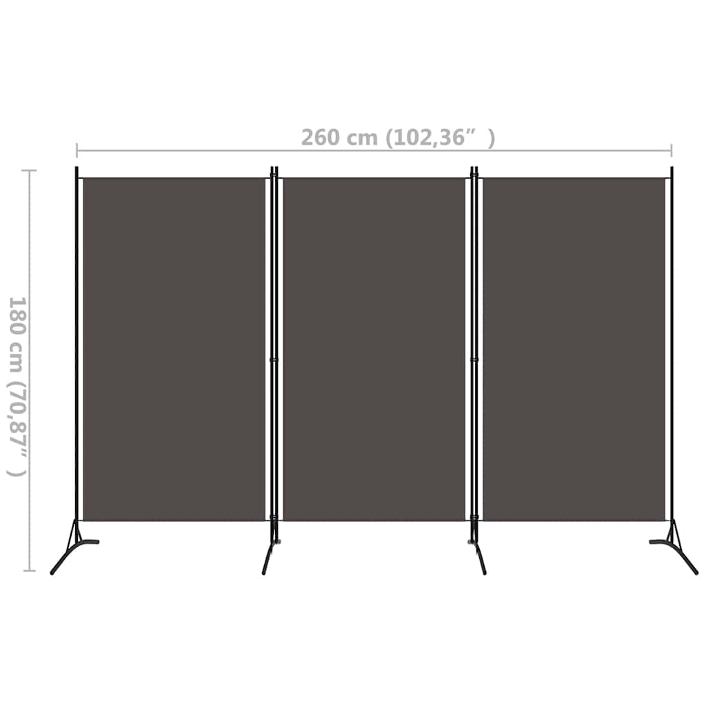 Paravento a 3 Pannelli Antracite 260x180 cm | homemem39