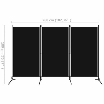 Paravento a 3 Pannelli Nero 260x180 cm | homemem39