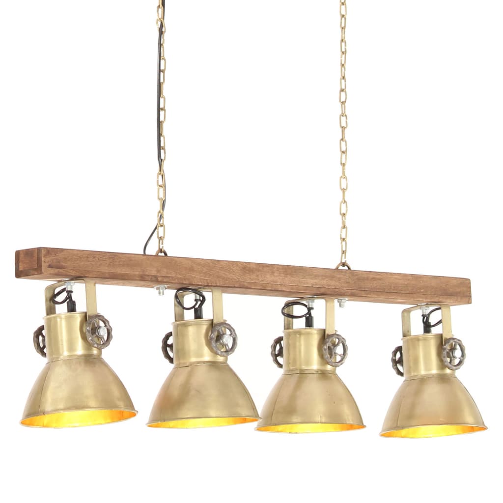 Lampada a Sospensione Industriale Ottone E27 Legno di Mango - homemem39