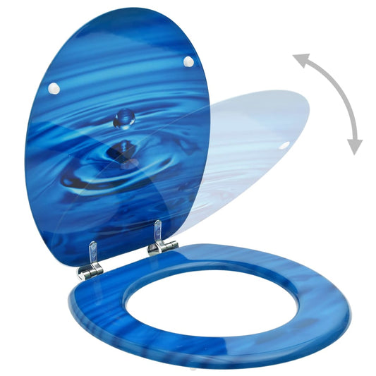 Tavoletta WC con Coperchio MDF Blu Design Goccia d'Acqua