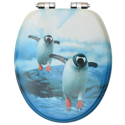 Tavoletta WC con Coperchio Chiusura Morbida MDF Design Pinguino | homemem39