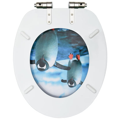 Tavoletta WC con Coperchio Chiusura Morbida MDF Design Pinguino | homemem39
