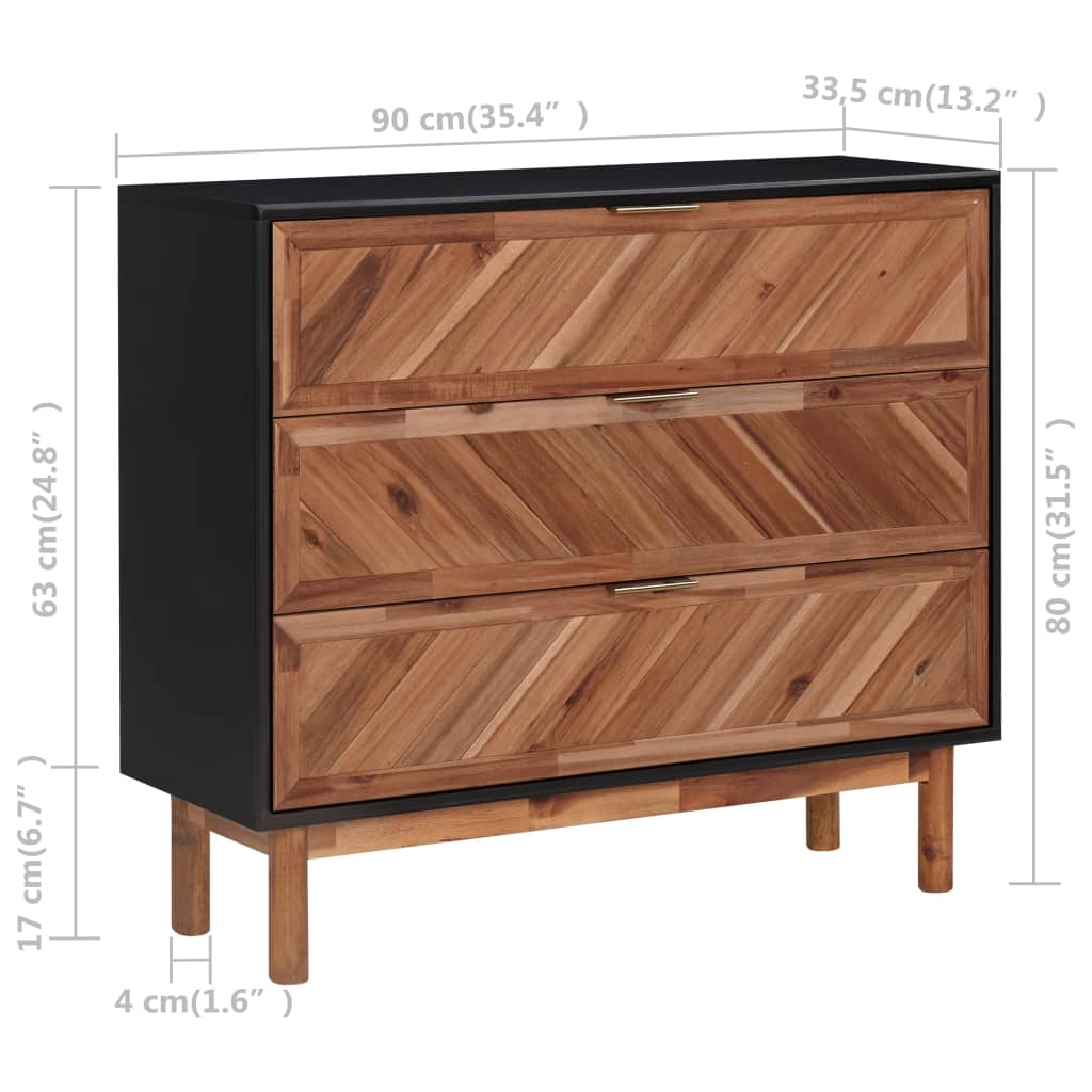 Credenza 90x33,5x80 cm in Legno Massello di Acacia e MDF