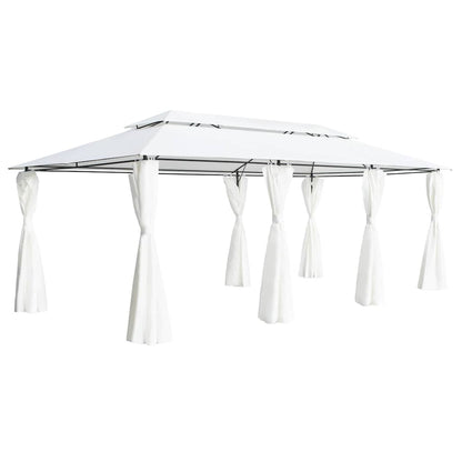 Gazebo con Tende 600x298x270 cm Bianco 180g/m²
