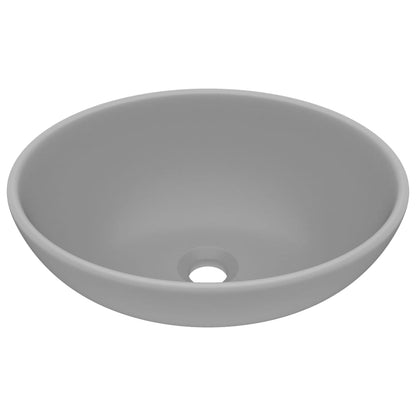 Lavandino Lusso Ovale Grigio Chiaro Opaco 40x33 cm in Ceramica - homemem39