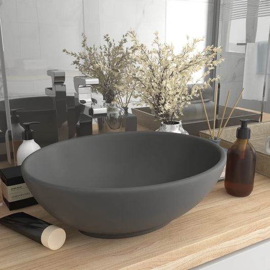 Lavandino Lusso Ovale Grigio Scuro Opaco 40x33 cm in Ceramica - homemem39