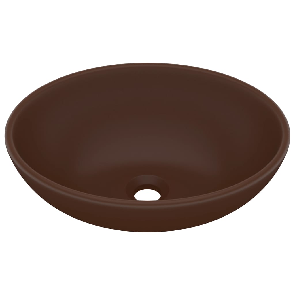 Lavandino Lusso Ovale Marrone Scuro Opaco 40x33 cm in Ceramica - homemem39
