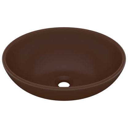 Lavandino Lusso Ovale Marrone Scuro Opaco 40x33 cm in Ceramica - homemem39