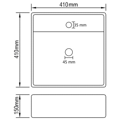 Lavabo Troppopieno Quadrato Bianco Opaco 41x41cm Ceramica