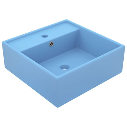 Lavabo Troppopieno Cubico Azzurro Opaco 41x41cm Ceramica - homemem39